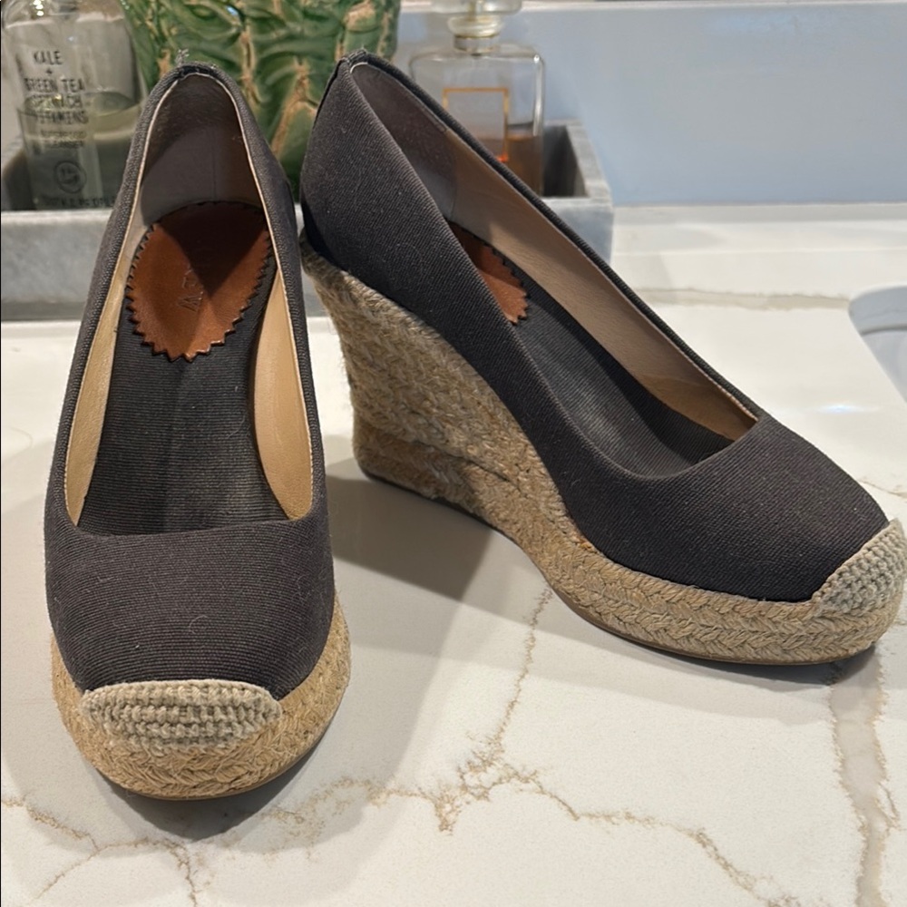 J CREW Black Espadrille Wedge Shoes size 5